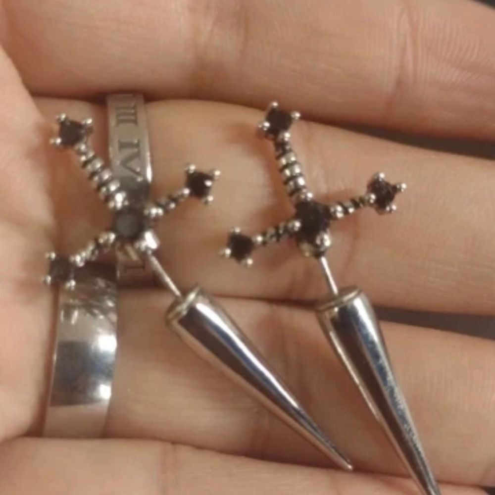 Sword silver plated earrings - Picture 5 of 8